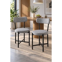 Sulorahome 2'li Gri Keten Kumaş Sandalye Seti Modern Mutfak Ve Kafe Sandalyesi