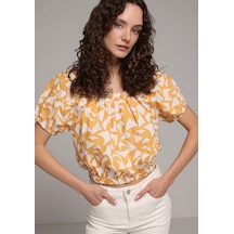 Colin's Colins Fashion Fit Derin Yuvarlak Yaka Metraj Baskılı Kadın Sari Kısa Kol Gömlek Cl1079055 Q1.v1 Ylw Sarı