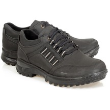 Siyah Şerit Bağcıklı Kalın Taban Yağlı Deri Erkek Ayakkabı