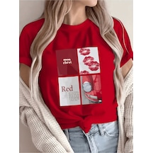 Uyguntarz Unisex Red Mon Cheri Baskılı Tasarım Tshirt Kırmızı