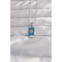 316l Çelik Gümüş Renk Mavi Mineli Güneş Model Tarot Kolye Karışık Renk