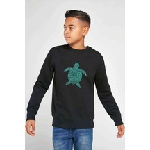 Tshirthane Silhouette Save The Turtles Baskılı Unisex Çocuk Siyah Sweatshir Siyah