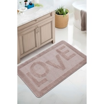 Doğal Kaymaz Taban Banyo Paspas Uzun Ömürlü Yumuşak Dokulu Su Emici Yıkanabilir Love 60x100 Vizon