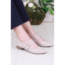 Fort 01-410 Rahat Çift Tokalı Kadın Babet Kadın Ayakkabı Ten