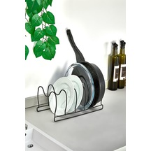 Dolap İçi Siyah Tencere Tava Kapak Düzenleyici Organizer Siyah