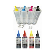 Epson Yazıcılar İle Uyumlu 4 Renk Bitmeyen Kartuş Tankı + 4 Renk 100 Ml Mürekkep Seti