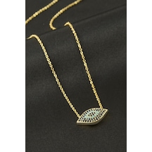 Gld-spt- Oval Nazar Zirkon Taşlı Kolye - Sarı