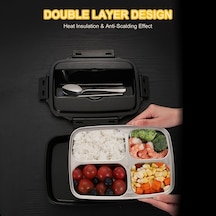 Pazly 304 Çelik Mikrodalgada Isınabilir 3 Bölmeli Taşınabilir Yemek Kabı - Kaşık+çubuk Hediyeli Siyah Siyah