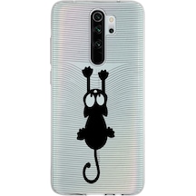 Xiaomi Redmi Note 8 Pro Uyumlu Kapak Çizgi Kedi Tasarımlı Şeffaf Silikon Kılıf Şeffaf