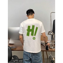 H Love T-shirt - Beyaz Baskılı Oversize Bisiklet Yaka Kısa Kol Tişört Beyaz