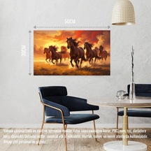 Yabani Atlar Gün Batımında Çayırda Koşuyor 02 Çerçevesiz 50x30 Cm Pvc Tablo