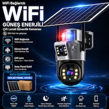 6mp Solar Wifi Çift Lensli Ptz Güvenlik Kamerası 360 Dönüş Hareket Algılama Gece Görüşü Uzaktan İzleme Ip66 Dış Mekan Kamera