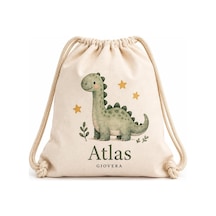 Gıovera Dino Dinozor İsim Baskılı Büzgülü Bez Sırt Çantası 35x40 Cm - Atlas Ham Bez