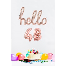48 Yaş Doğum Günü Balonları - Hello 48 El Yazısı Rose Gold Renk Folyo Balon Rose Gold