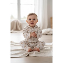 Veramoni Bebek Uzun Kollu Oya Detaylı Mevsimlik Alt Üst Takım Kahverengi