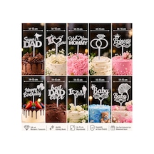 Gümüş-gold Renk Seçenekli Akrilik Pasta Süsü 10 Model Seçenekli 14-15 Cm Doğum Günü Nişan Düğün Baby Shower Pasta Dekoru