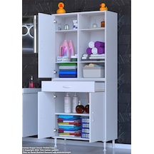 70 X 173 X 32,5 Cm Lik 1 Çekmece 3 Kapak 5 Raf 8 Gözlü Organizatör Mutfak Dolabı Çok Amaçlı Dolap Beyaz