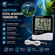 Dijital Akvaryum Termometresi, 1,5 Metre Problu, Ortam Nem Ölçer, Saat Ve Alarm - Hassas Ölçüm - Uzun Pil Ömrü