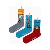Carnaval Socks Unisex Çok Renkli 3'lü Çığlık Tablo Desenli Art Renkli Çorap