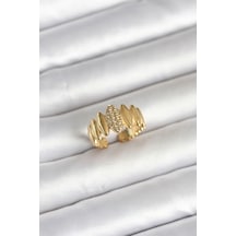 316l Çelik Gold Renk Zirkon Taşlı Vintage Model Kadın Yüzük - Özel Seri Bzs000000000212 Altın