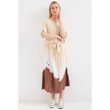 Bigdart 2504 Desenli Kısa Kol Viskon Elbise - Krem 001 Bigdart 2504 Desenli Kısa Kol Viskon Elbise - Krem 001