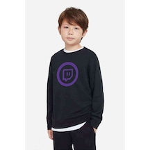 Tshirthane Twitch Logo Baskılı Unisex Çocuk Siyah Sweatshirt Siyah