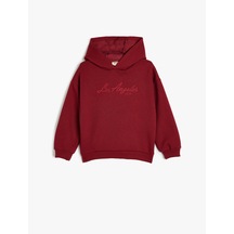 Koton Kapşonlu Sweatshirt Baskılı Uzun Kollu Üç İplik Bordo 5wkg10322ak Bordo