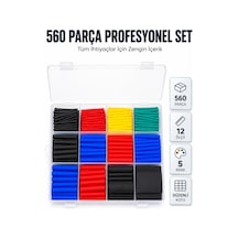 560 Parça Kablo İzolasyon Makaron Seti 12 Ölçü 5 Renk Heat Shrink Tube Organizer Kutulu Çok Renkli