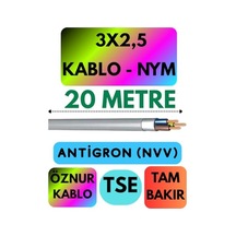 Öznur 3x2,5 Antigron Nym Kablo, 20 Metre, Gri