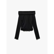 Koton Omzu Açık Slim Fit Viskon Karışımlı Kaşkorse Uzun Kollu Tişört Antrasit 5sal10735ık Antrasit