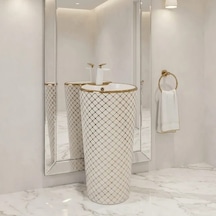 Geometrik Beyaz Altın Monoblok Lavabo Renkli