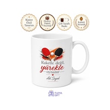 İsimli Masa Tenisi Desenli Baskılı Kupa Bardak Ping Pong Hediye Beyaz / Çok Renkli
