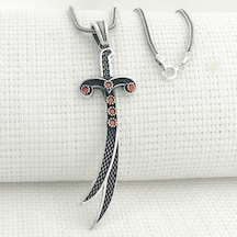 Mh-223 925 Ayar Gümüş Kırmızı Taşlı Zülfikar Model Erkek Kolye Gümüş