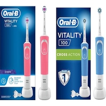 Oral-B D100 3D White Pembe Şarjlı Diş Fırçası + Cross Vitality Mavi Şarjlı Diş Fırçası