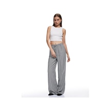 Koton Beli Bağcıklı Viskon Düz Paça Pantolon Siyah Desenli 5sal40043ıw Siyah Desenli