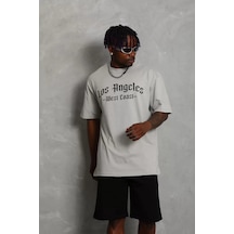 Assema Erkek Baskılı Tişort Kısa Kol Bisiklet Yaka Ovarsize T-shirt - Gri Çok Renkli