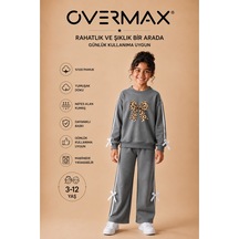 Overmax Kız Çocuk Şerit Ve Fiyonk Detaylı Leopar Kurdele Baskılı Eşofman Takımı 3-12 Yaş Gri - 930382974 Gri