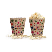 Happy Bırthday Baskılı Kraft Stars Karton Mısır Kutusu 8 Li