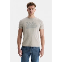 Ucla Margan Gri Bisiklet Yaka Baskılı Erkek Tshirt Gri