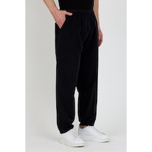 Baw Company Unisex Ince Yazlık Beli Lastikli Kordonlu Keten %100 Pamuklu Kumaş Pantolon Pijama Siyah