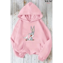 Tavşan Baskılı Sweatshirt Pembe