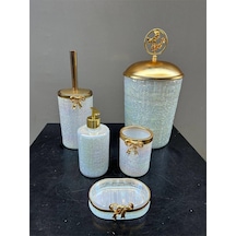 Lux Beyaz Cam Yuvarlak Banyo Set Gold