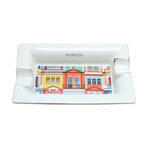 Parmida Beyaz Gold Şeritli Desenli İkili Porselen Puro Küllüğü - Tr9708