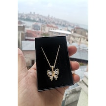Ervanur Altın Kaplama Beyaz Zirkon Taşlı Kelebek Kolye Altın