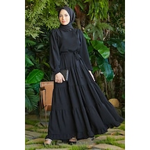 Neways 6599-Krep Fırfırlı Elbise Siyah