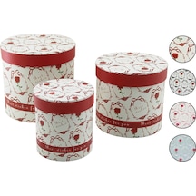 3pcs Yuvarlak Çiçek Desenli - Mix Renkli Karton Hediye Kutusu 18-16-12cm 5468