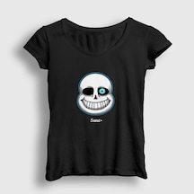 Presmono Kadın Face Sans Undertale T-shirt Siyah