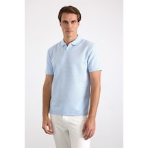 Süvari Buz Mavi Regular Düz Baskısız Waffle V Pat Polo Yaka Tişört Sts1014000005-m01