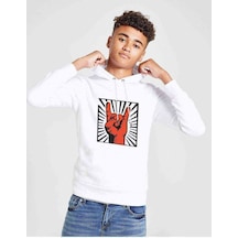 Tshirthane Rock'N Roll El Işareti Baskılı Unisex Çocuk Kapüşonlu Beyaz Sweat Beyaz
