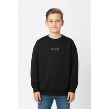 Bisiklet Yaka Baskı Detaylı Erkek Çocuk Sweatshirt-90908 Siyah